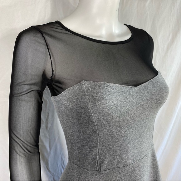 Forever 21 Gray Skater Dress w/ Black Mesh Long Sleeves - Picture 2 of 6